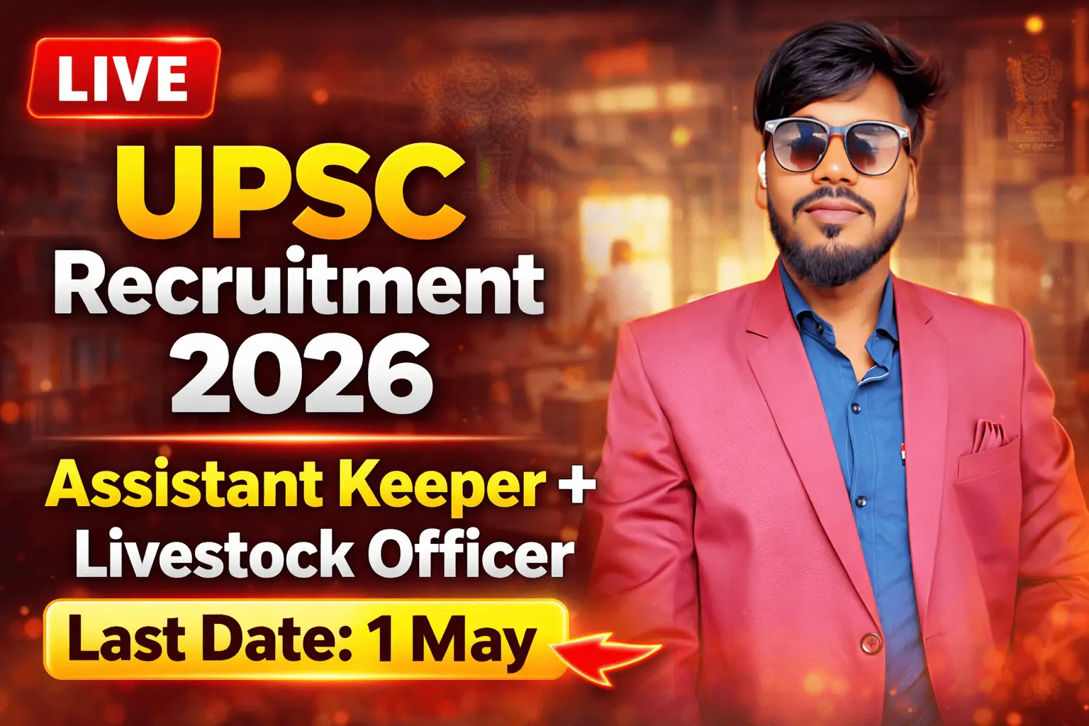 UPSC Recruitment 2026 Assistant Keeper Livestock Officer Thumbnail