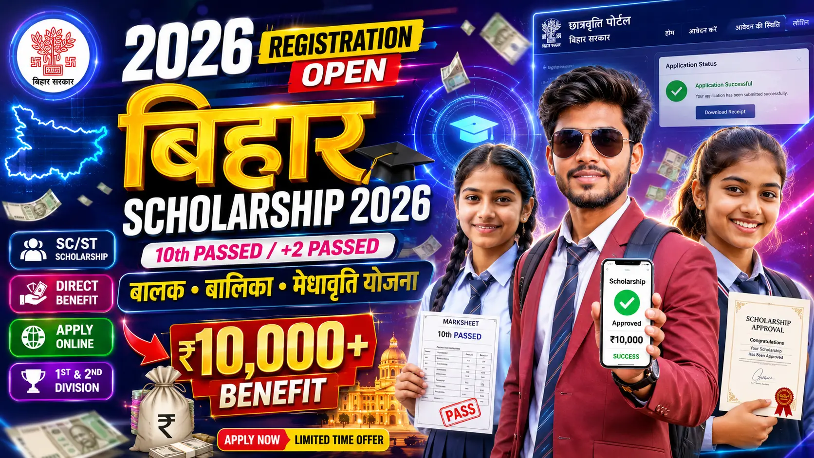 Bihar Scholarship 2026 Registration Open for 10th and 12th Passed Students